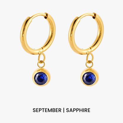 Birthstone Color CZ Charm Hoop Earrings