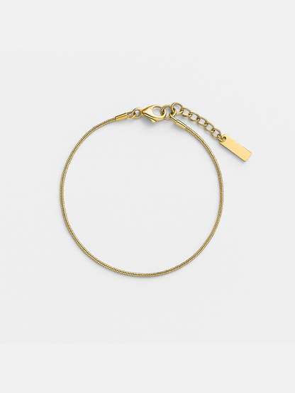Snake Chain Bracelet, 2 mm, 18K Gold-Plated Steel, Adjustable
