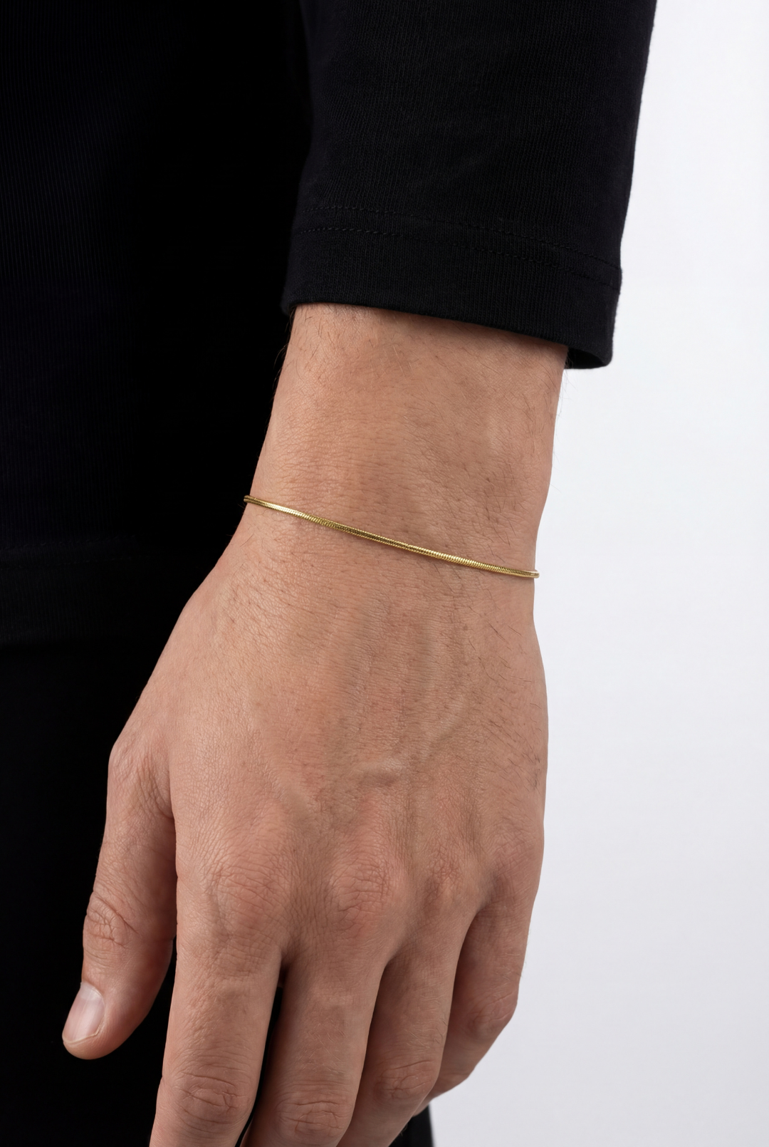 Snake Chain Bracelet, 2 mm, 18K Gold-Plated Steel, Adjustable