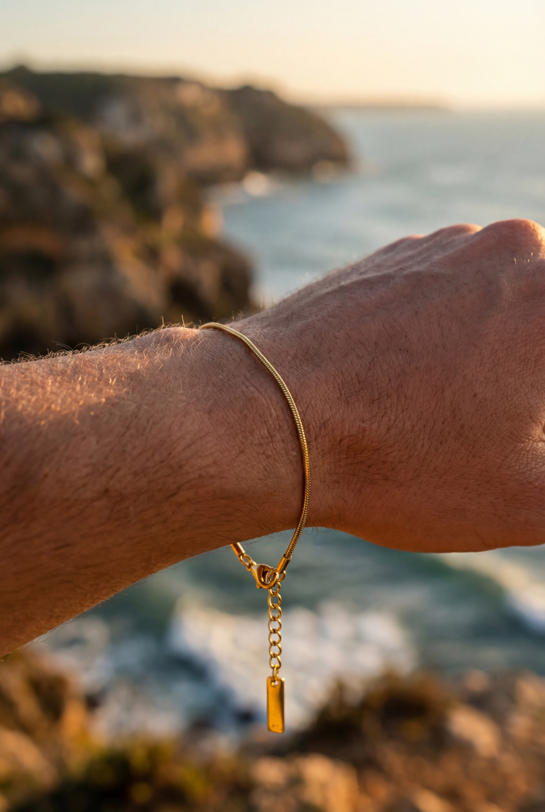 Snake Chain Bracelet, 2 mm, 18K Gold-Plated Steel, Adjustable