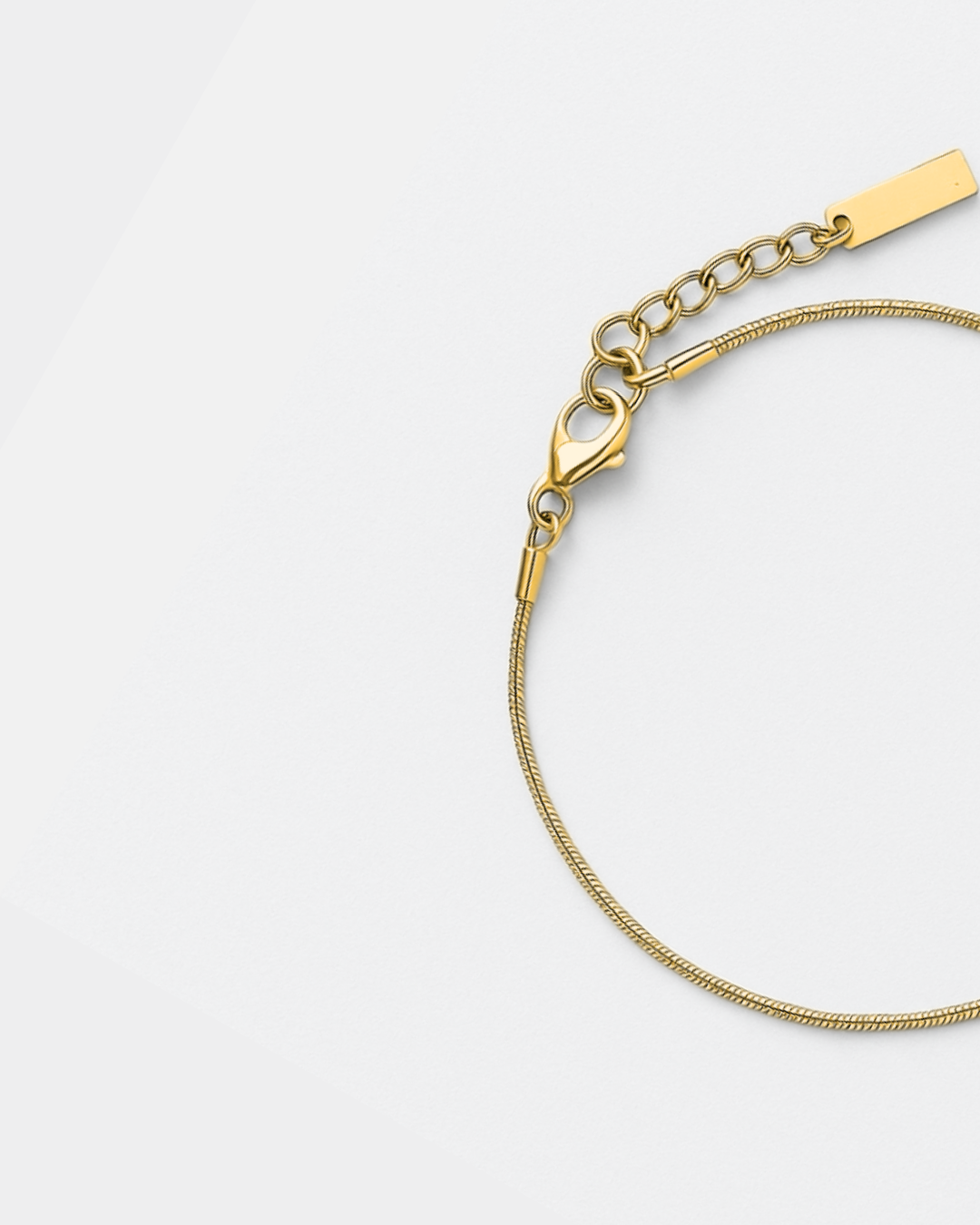 Snake Chain Bracelet, 2 mm, 18K Gold-Plated Steel, Adjustable