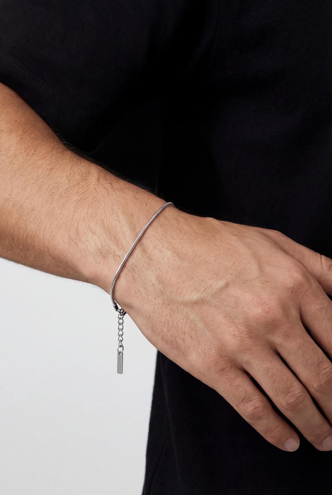 Snake Chain Bracelet, 2 mm, Silver-Plated Steel, Adjustable