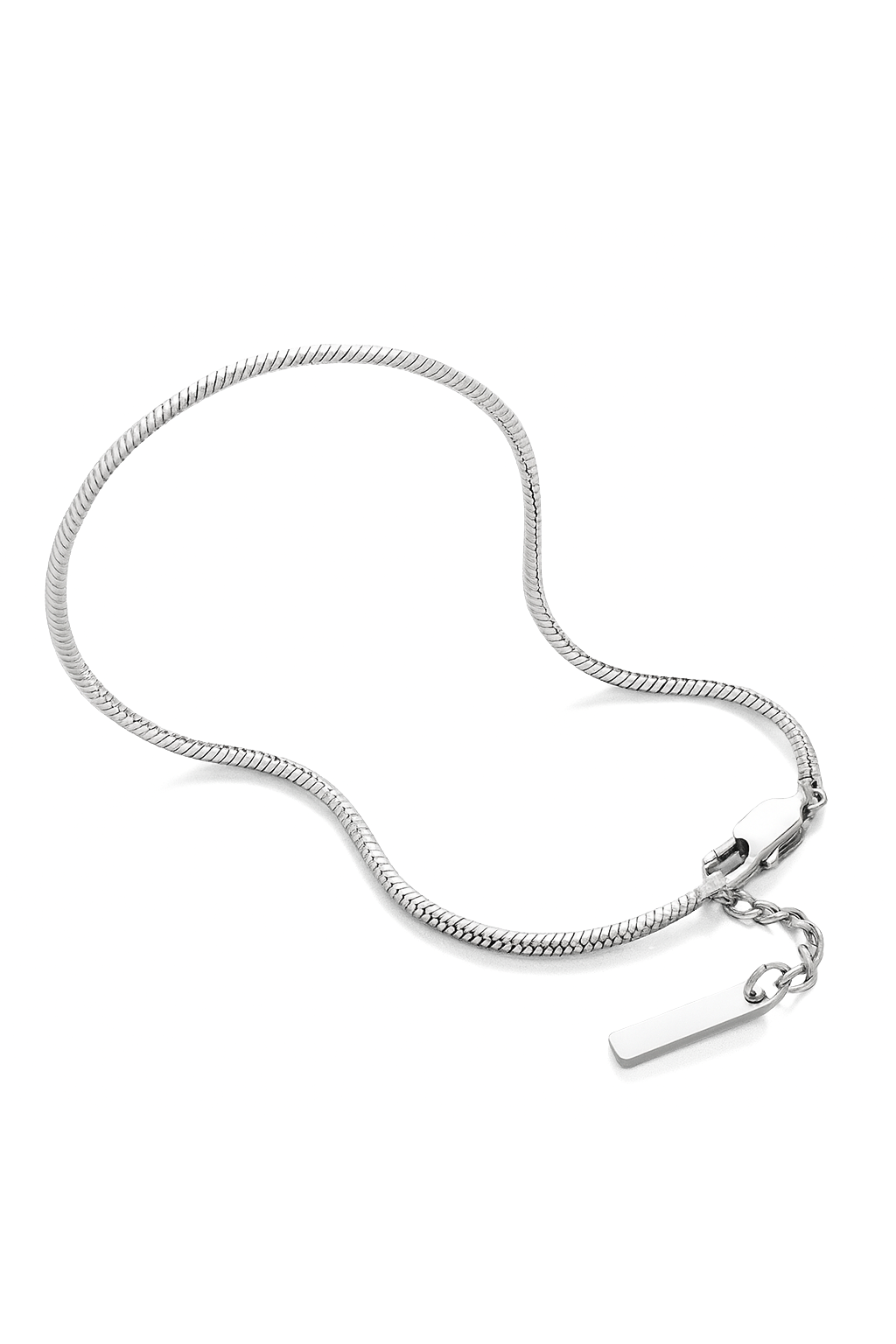 Snake Chain Bracelet, 2 mm, Silver-Plated Steel, Adjustable