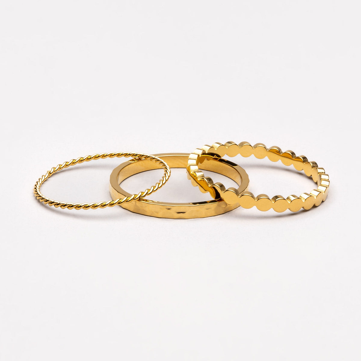 Three Textured Stacking Rings Set — Daily