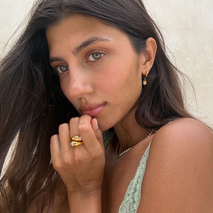 Two Pear Zircon Rings Set, Steel — Harmony