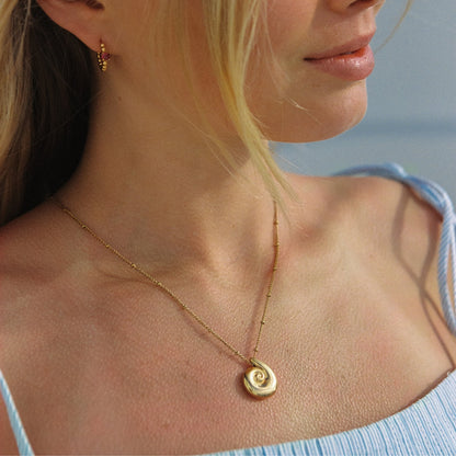 Curled Shell Pendant Necklace, 18K Gold PVD Steel