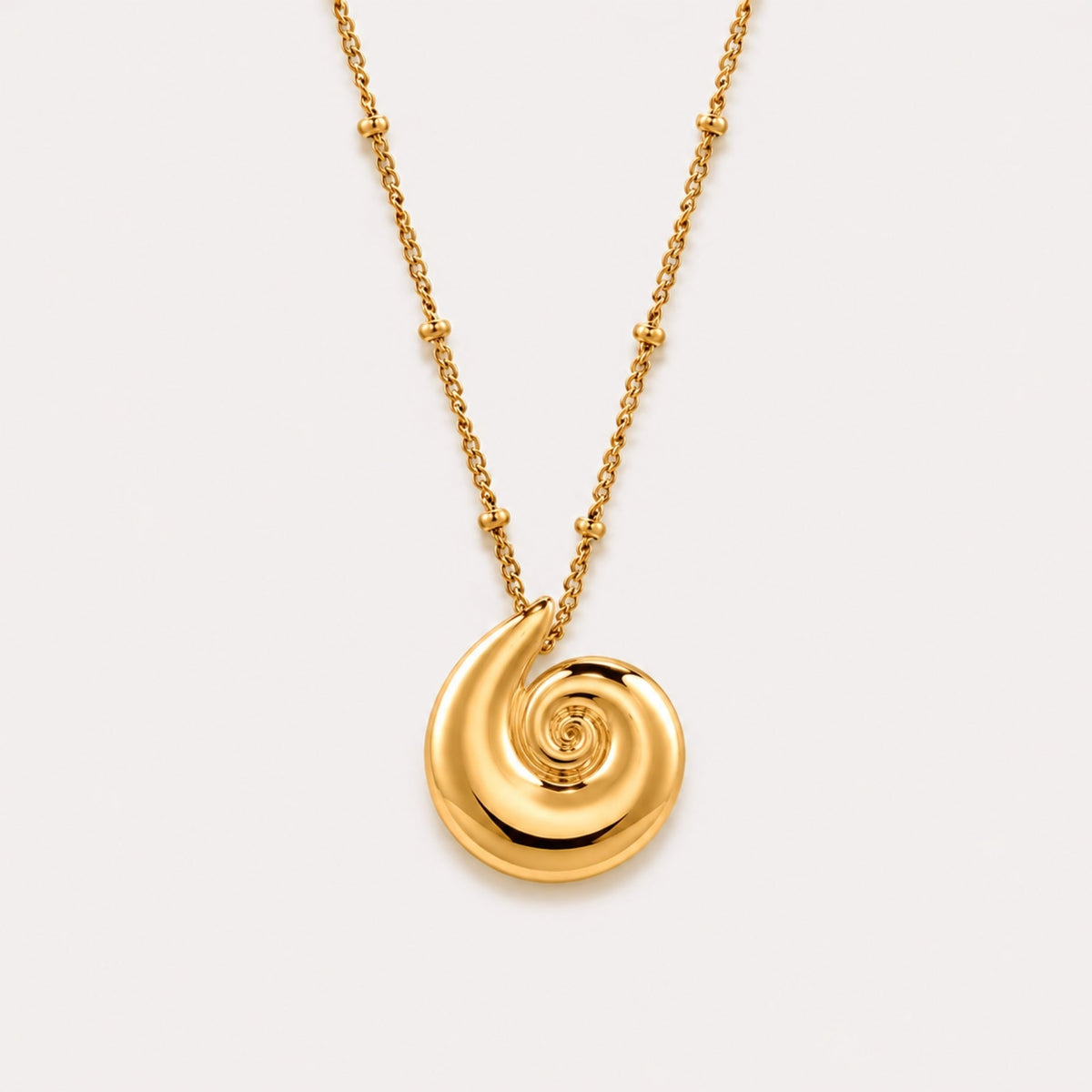 Curled Shell Pendant Necklace, 18K Gold PVD Steel