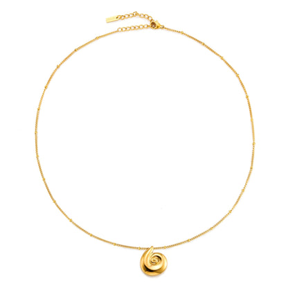 Curled Shell Pendant Necklace, 18K Gold PVD Steel