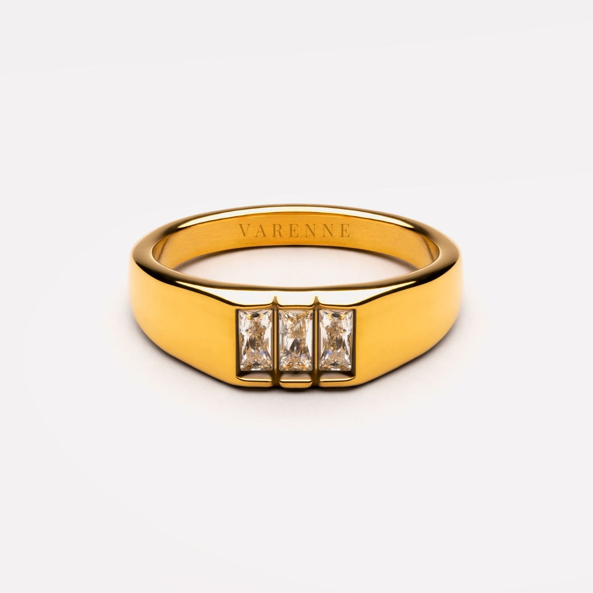 Three Baguette Stone Signet Ring, Steel