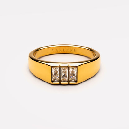 Three Baguette Stone Signet Ring, Steel