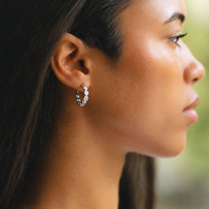 Beaded White Stone Huggie Earrings, 10 mm