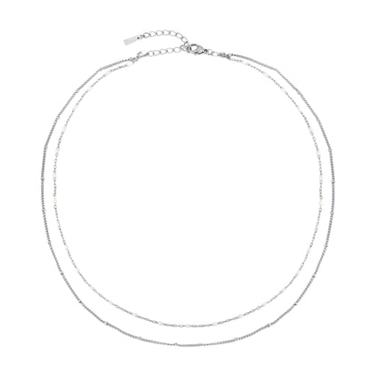 White Enamel Double Layer Choker, 40 cm