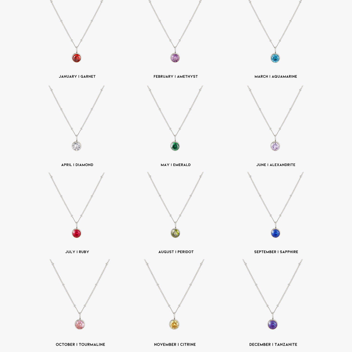 Round CZ Birthstone Necklace, 9 mm