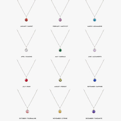 Round CZ Birthstone Necklace, 9 mm
