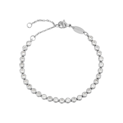 Round Zircon Tennis Bracelet, 17 cm, Steel