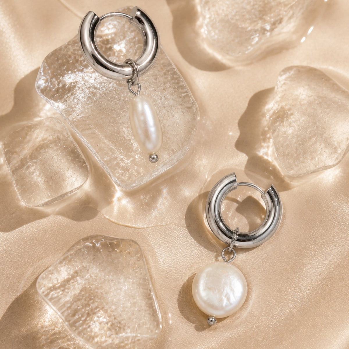 Chunky Freshwater Pearl Hoop Earrings, 18 mm