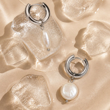 Chunky Freshwater Pearl Hoop Earrings, 18 mm