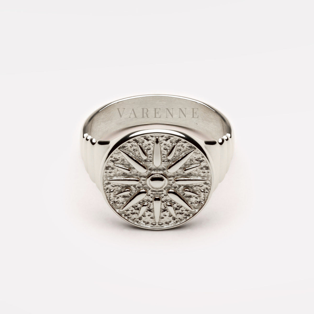 Engraved Sun Disc Signet Ring, Steel