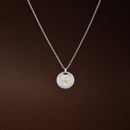 Compass Zircon Pendant Necklace, 16 mm, Steel