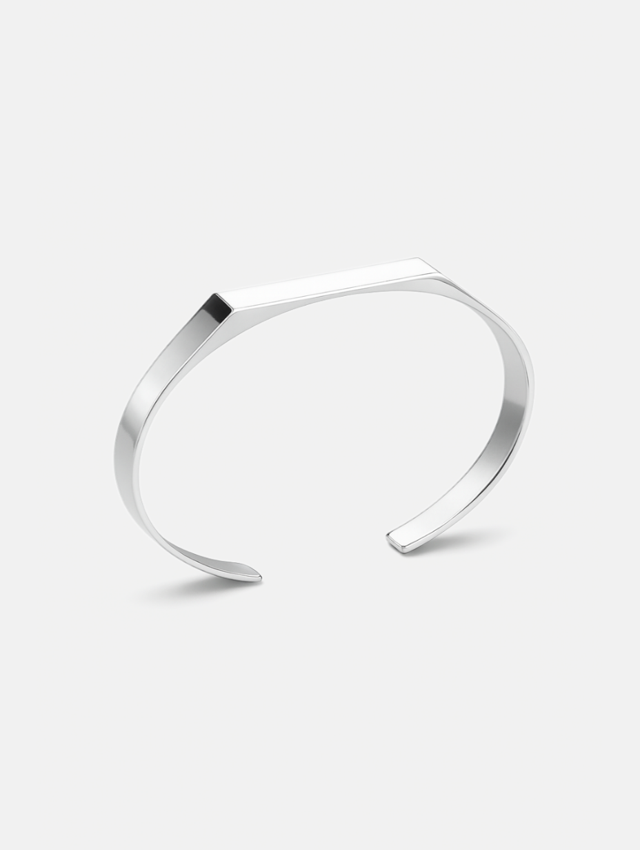 Faceted Open Cuff Bracelet, 5 mm, Platinum-Plated Steel