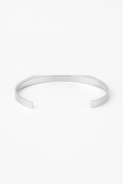 Faceted Open Cuff Bracelet, 5 mm, Platinum-Plated Steel