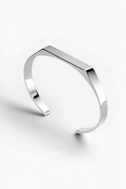 Faceted Open Cuff Bracelet, 5 mm, Platinum-Plated Steel