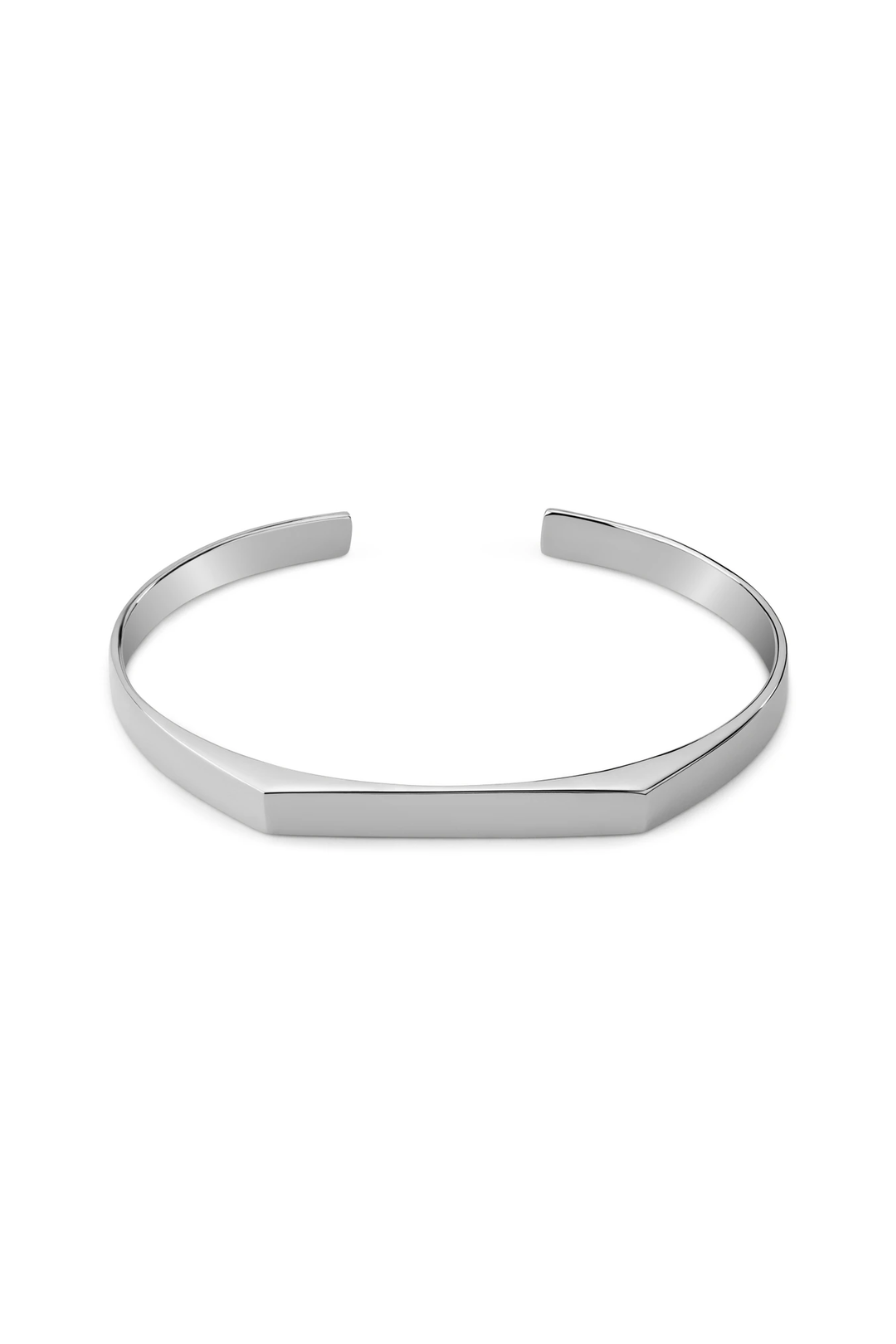 Faceted Open Cuff Bracelet, 5 mm, Platinum-Plated Steel