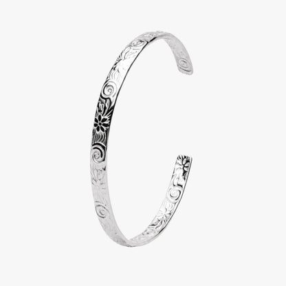 Floral Engraved Open Cuff Bracelet, Steel — Flora