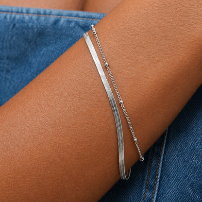 Herringbone and Beaded Layered Bracelet