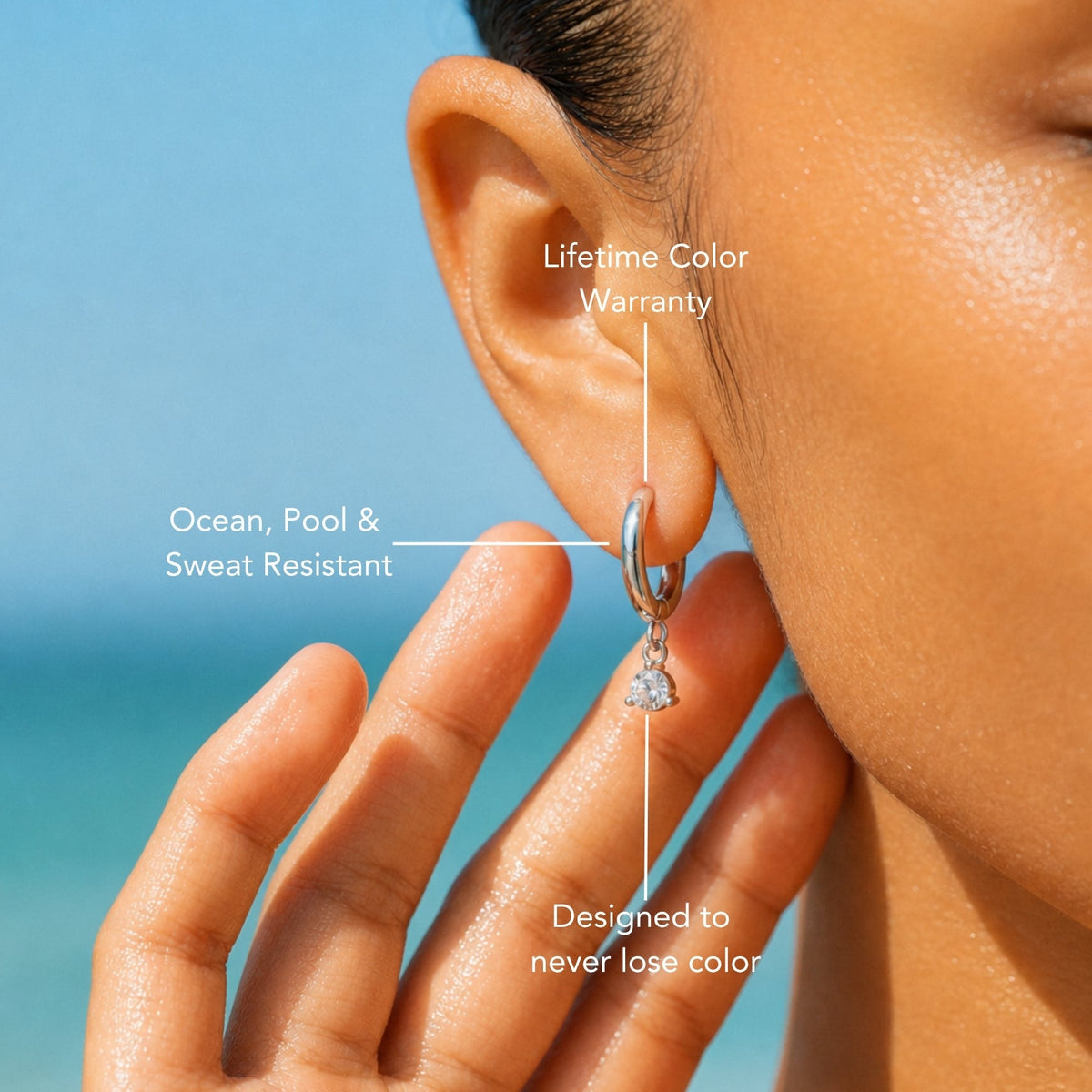 Zircon Drop Hoop Earrings, 8 mm