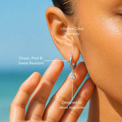 Zircon Drop Hoop Earrings, 8 mm