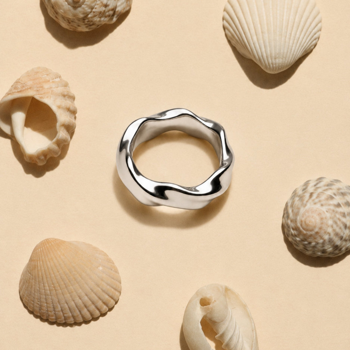 Sculpted Wavy Band Ring, Steel — Dune