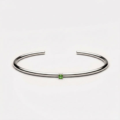 Green Zircon Open Cuff Bracelet, Steel