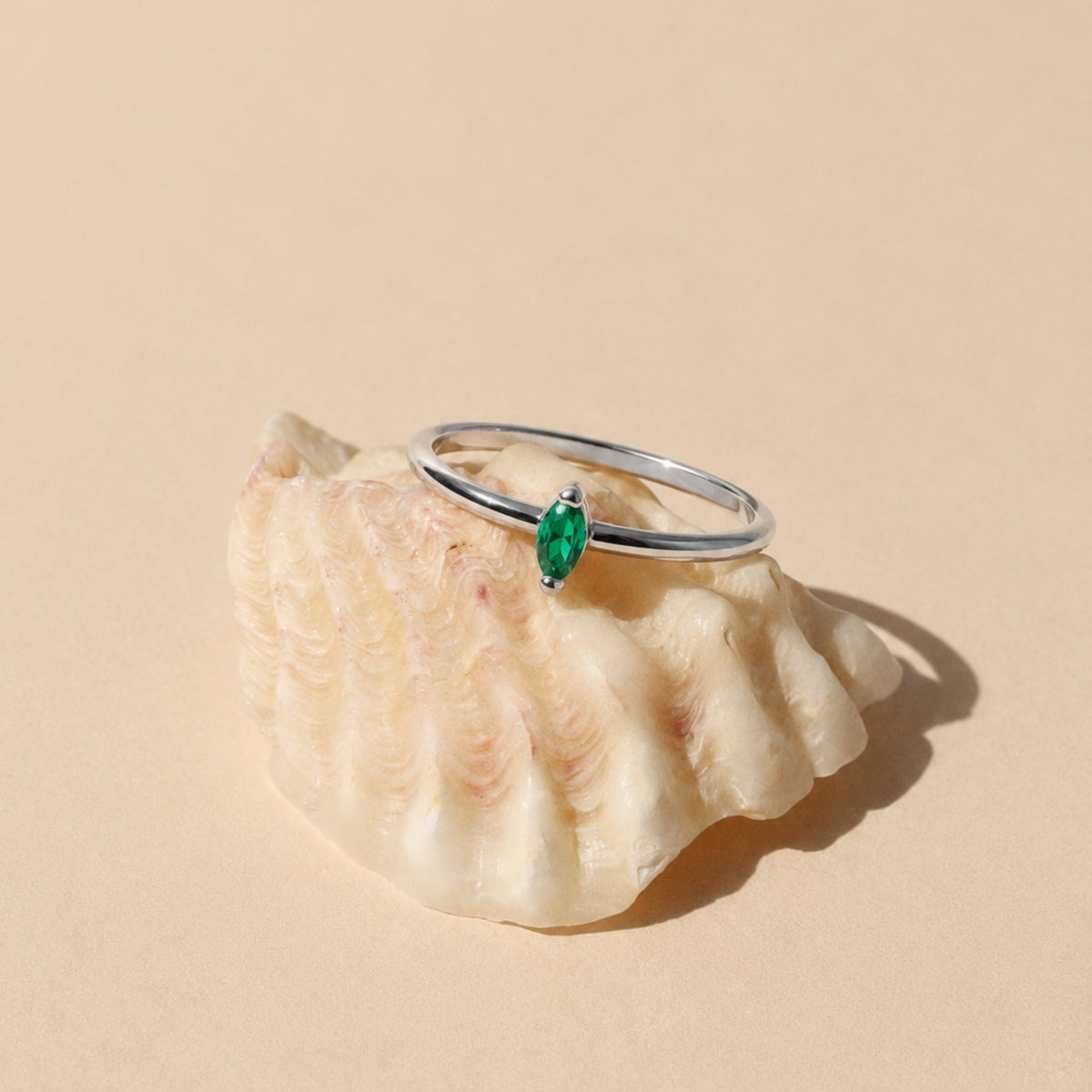Green Marquise Stone Solitaire Ring, Steel