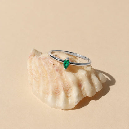 Green Marquise Stone Solitaire Ring, Steel
