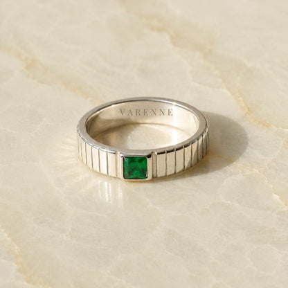 Green Zirconia Ribbed Band Ring, Stainless Steel