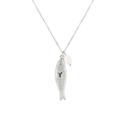 Fish and Freshwater Pearl Pendant Necklace