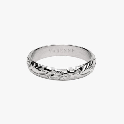 Floral Pattern Band Ring, 4 mm, Steel — Bloom