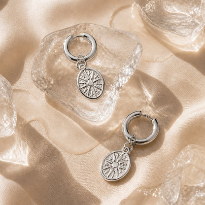 Sun Disc Charm Hoop Earrings, 8 mm