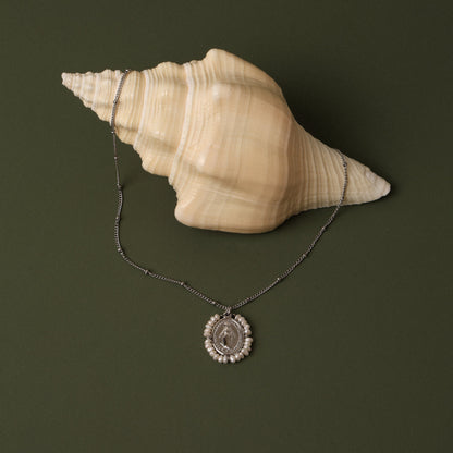 Virgin Mary Pearl Medallion Necklace — Grace