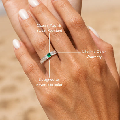 Green Zirconia Ribbed Band Ring, Stainless Steel