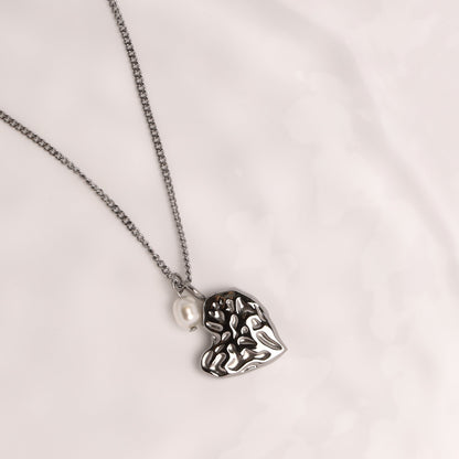 Textured Heart and Pearl Necklace — Valentine