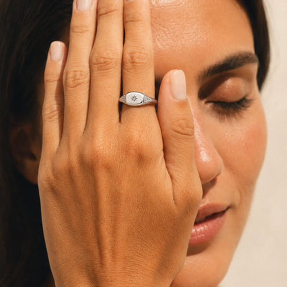 Starburst White Stone Signet Ring — Starlight