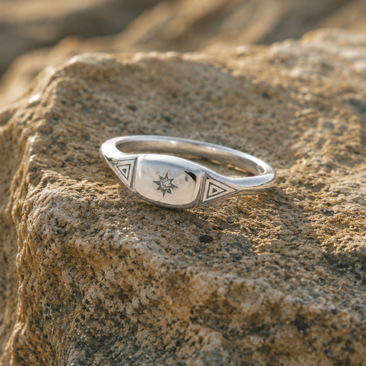 Starburst White Stone Signet Ring — Starlight