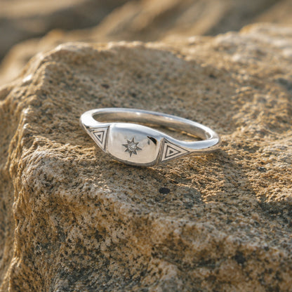 Starburst White Stone Signet Ring — Starlight