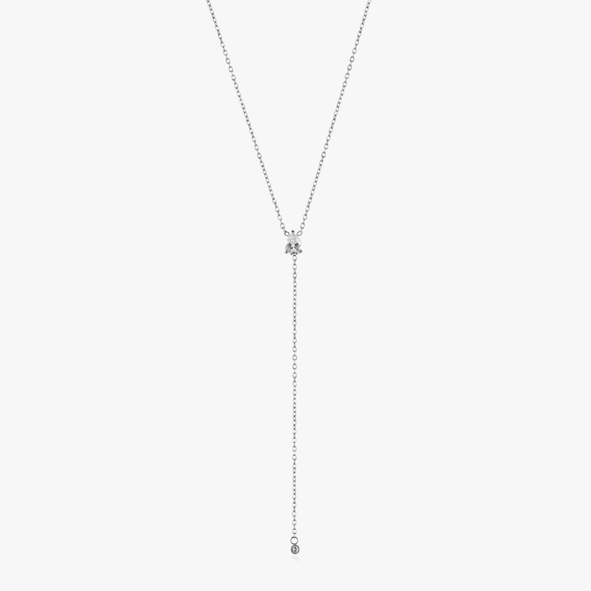 White Cubic Zirconia Y Lariat Necklace, Steel
