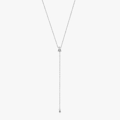 White Cubic Zirconia Y Lariat Necklace, Steel