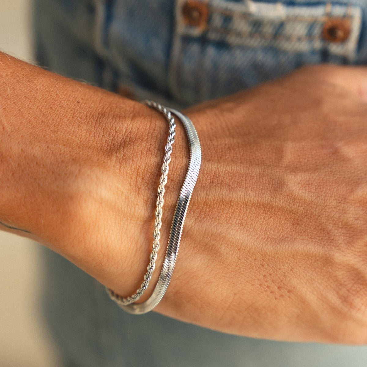 Herringbone and Rope Layered Bracelet — Ios