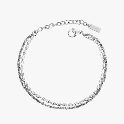 Double Layered Beaded Bracelet, Steel — Pebble