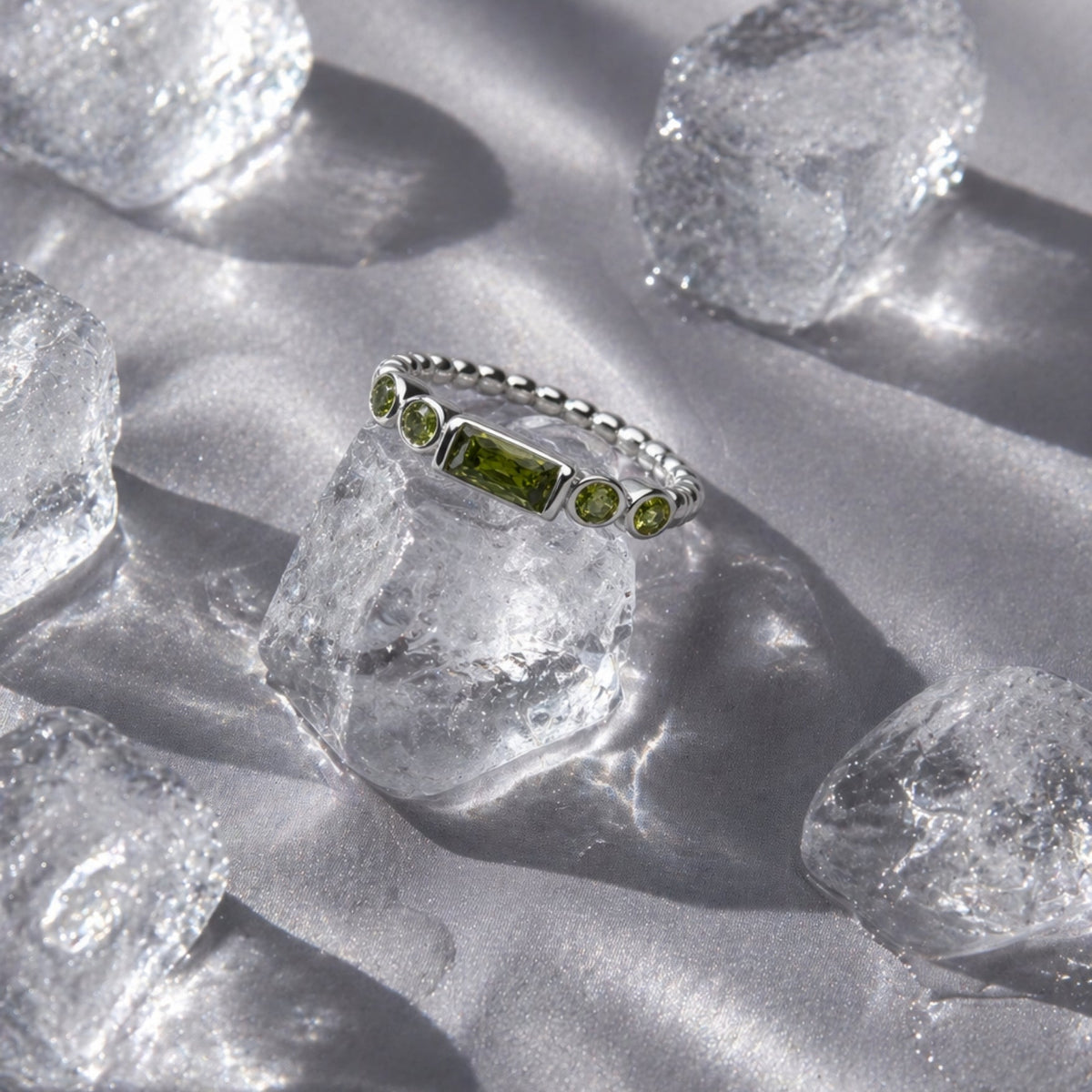 Green Zircon Beaded Band Ring — Muse
